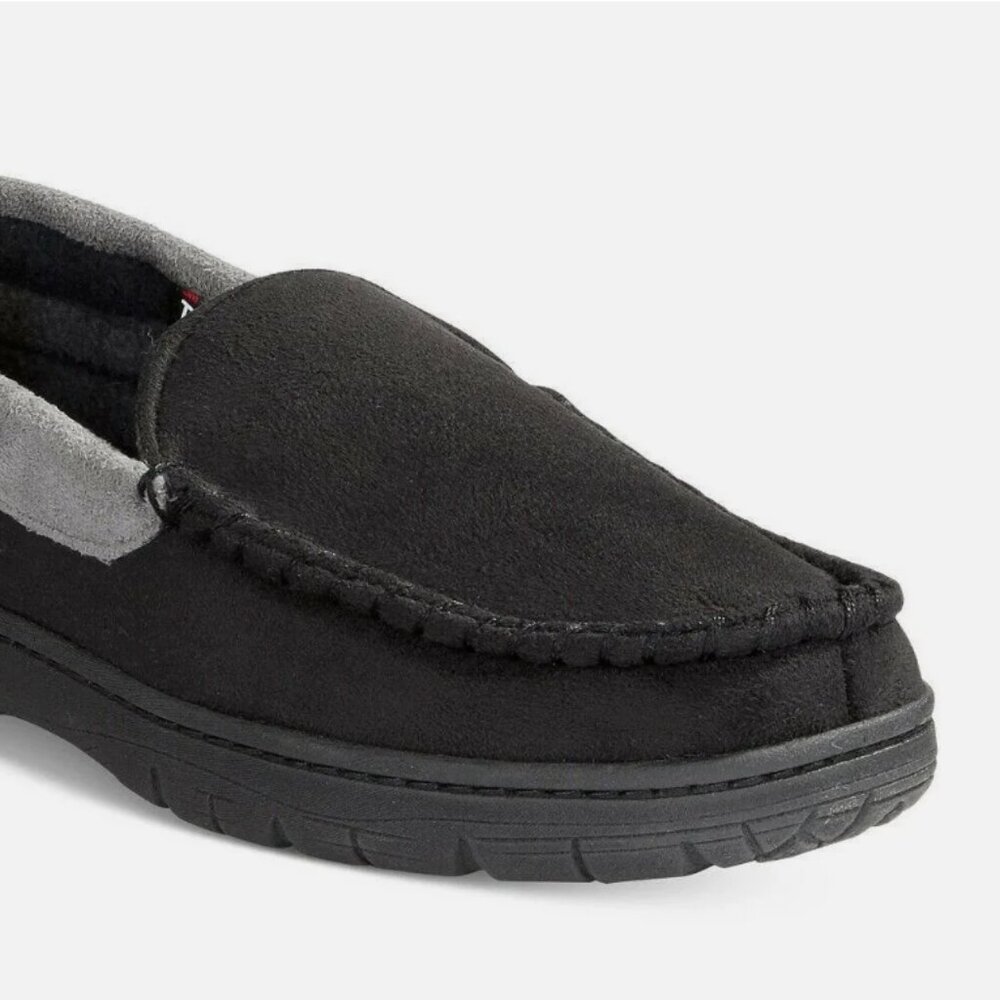 32 Degrees Heat Mens Black Faux Suede Loafer Slippers Shoes L 9.5 - 10.5